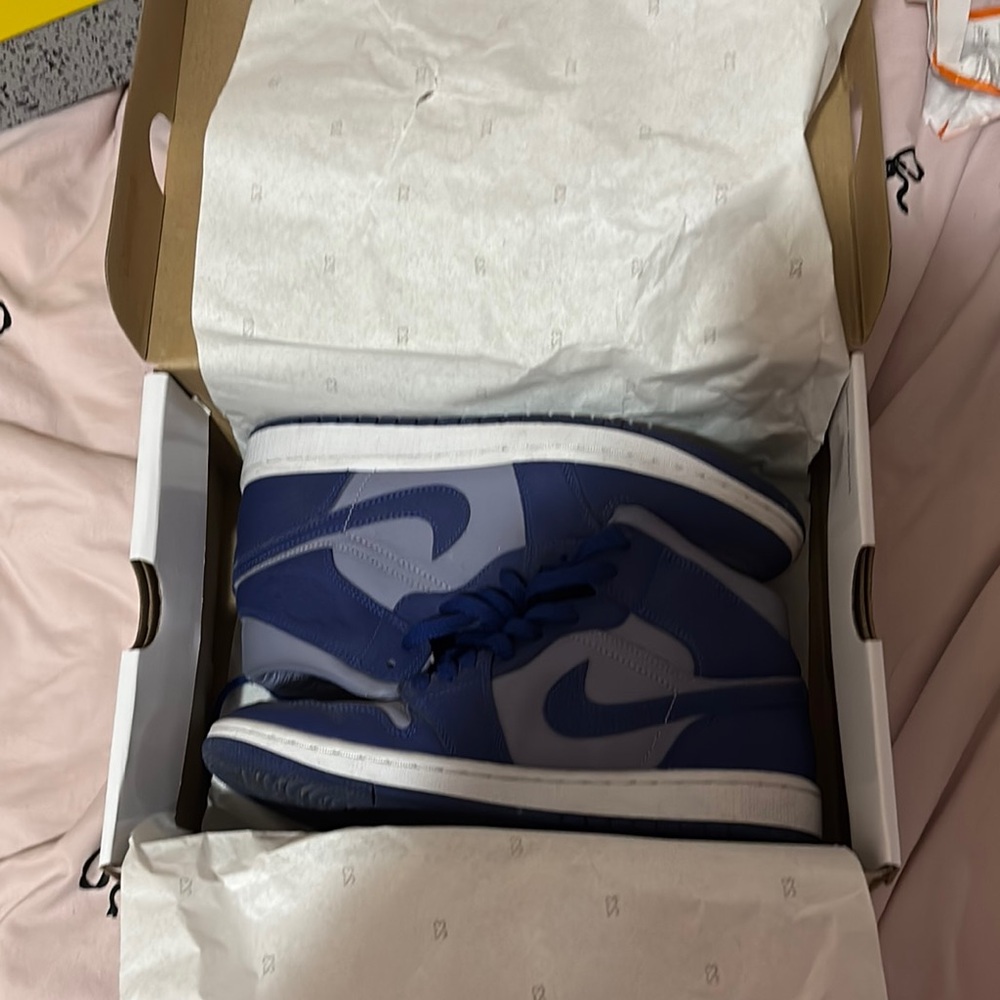 Blue and White Air Jordan 1 MID SE Sneakers